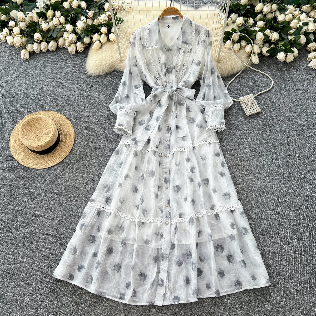 Rhinestone Lace-Up Boho Long Dress