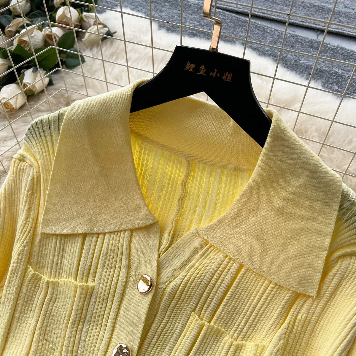 Collared Knit A-Line Maxi Shirt Dress