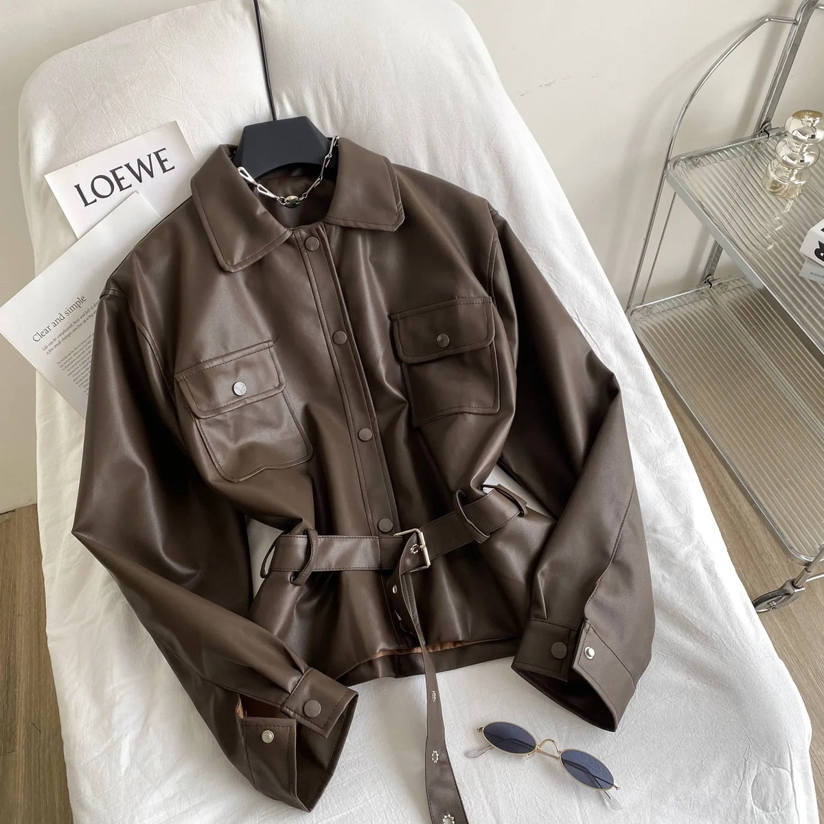 Belted Faux Leather Jacket