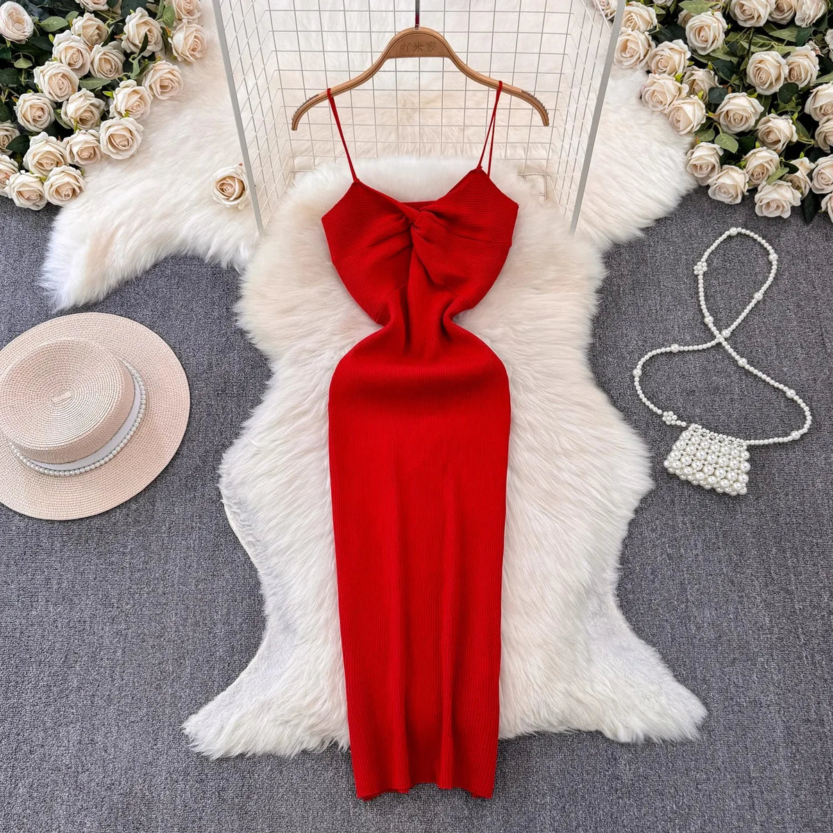 Knot Front Knit Bodycon Cami Dress