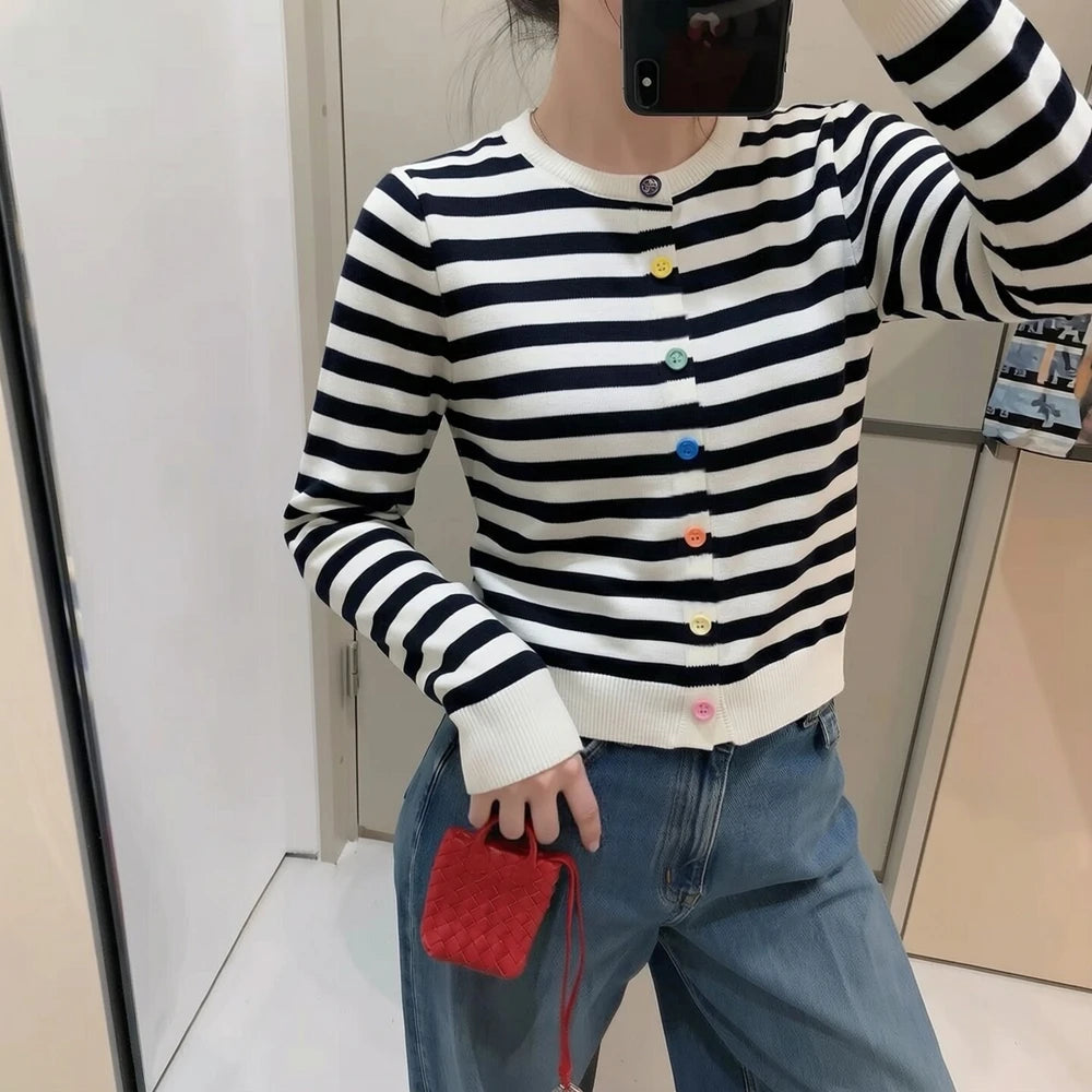 Striped Knit Button Cardigan