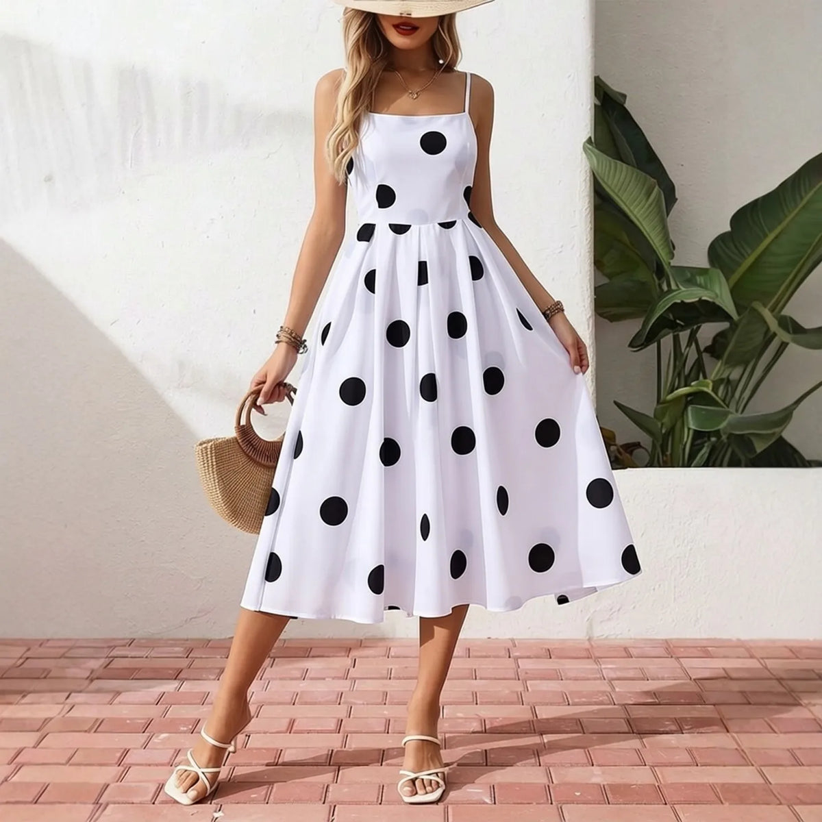 Polka Dot Spaghetti Strap Maxi Dress