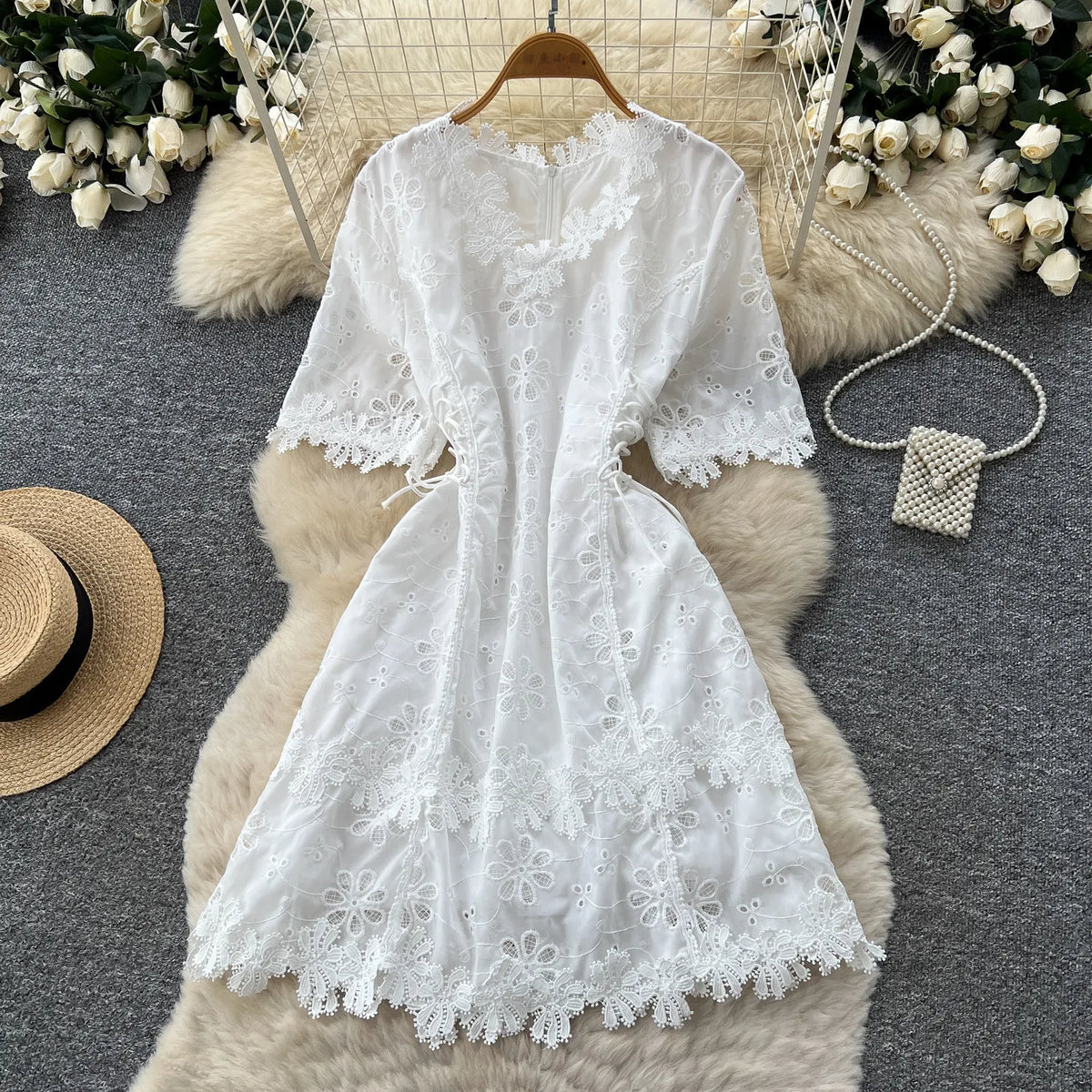 3D Floral Cutout A-Line Dress