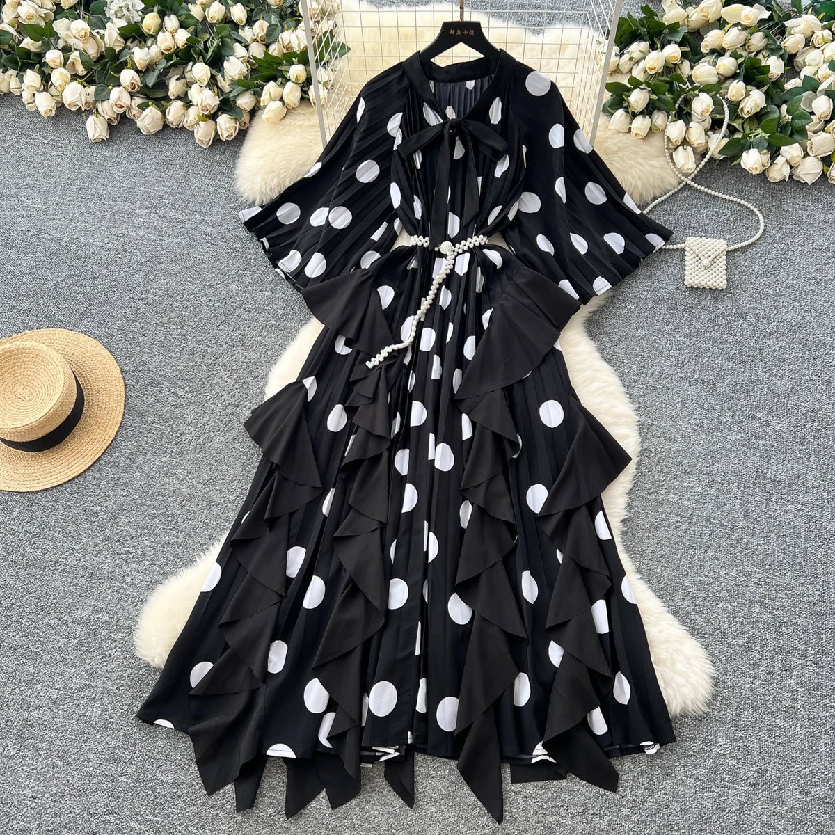 Asymmetrical Polka Dot High Waist Dress