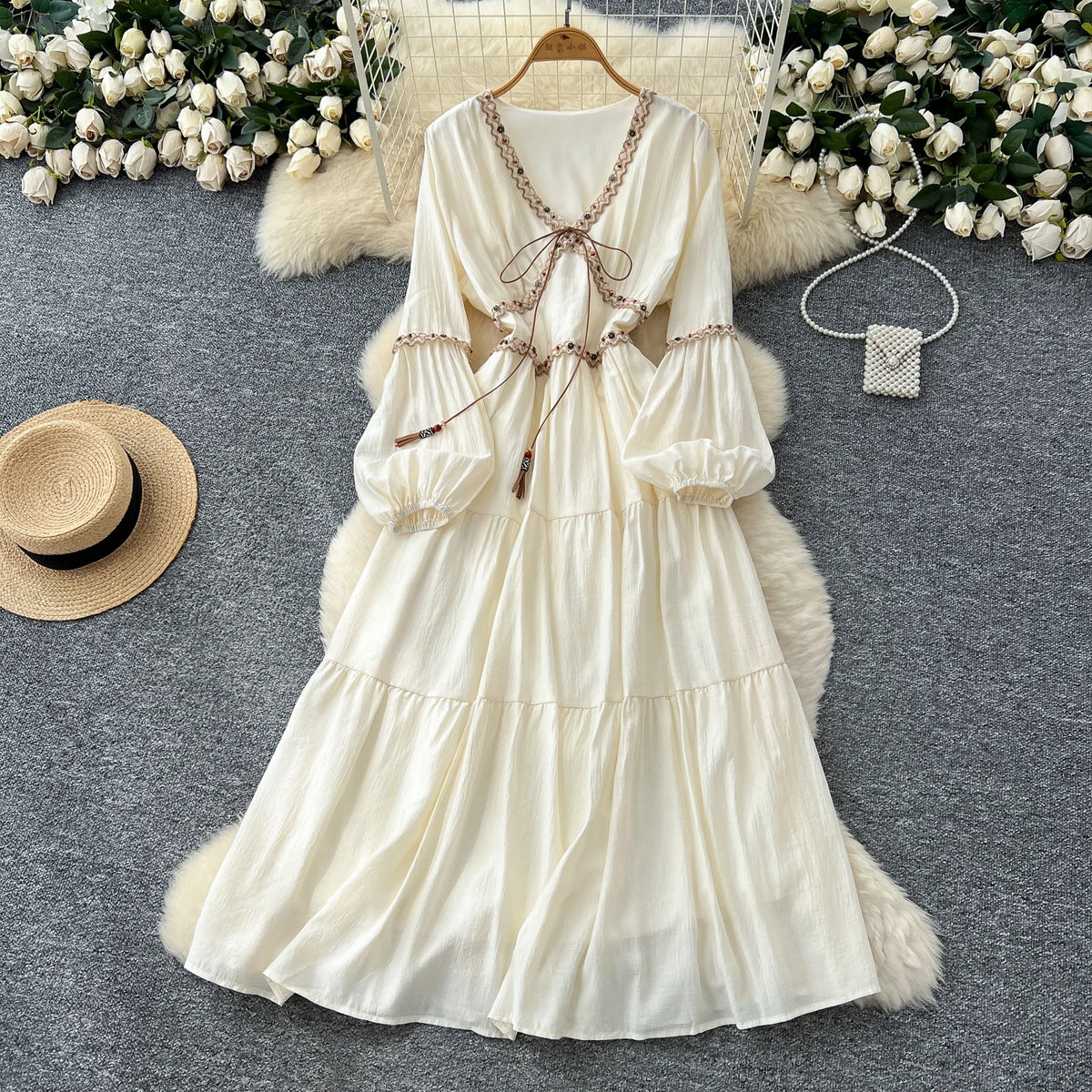 Tassel Ruched Boho Maxi Sundress