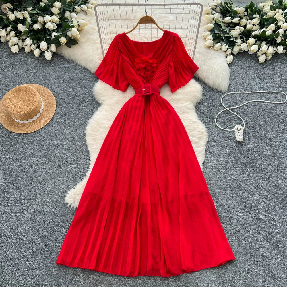 Chiffon V-Neck Ruched Boho Sundress