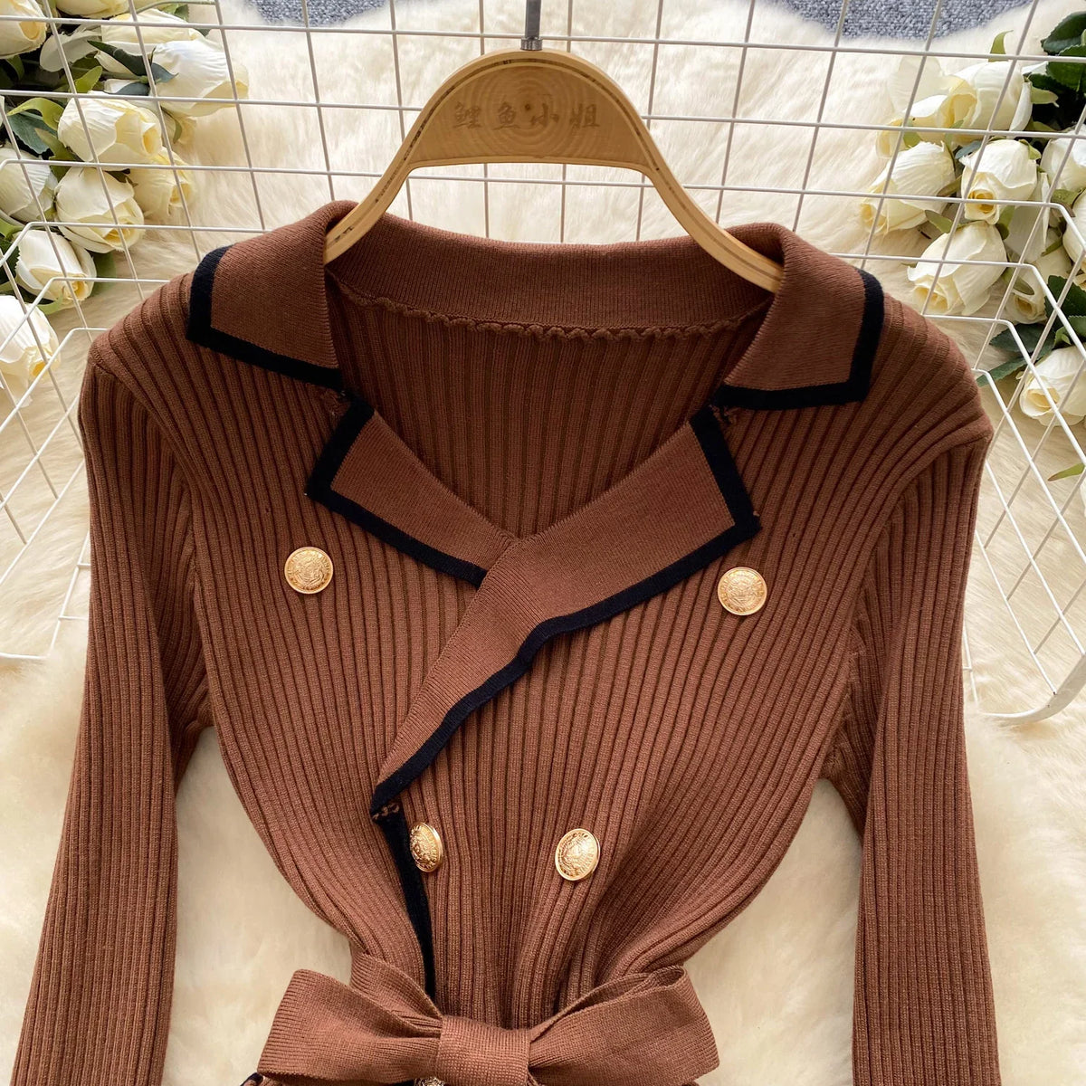 Vintage Collared Buckle Patchwork Dress