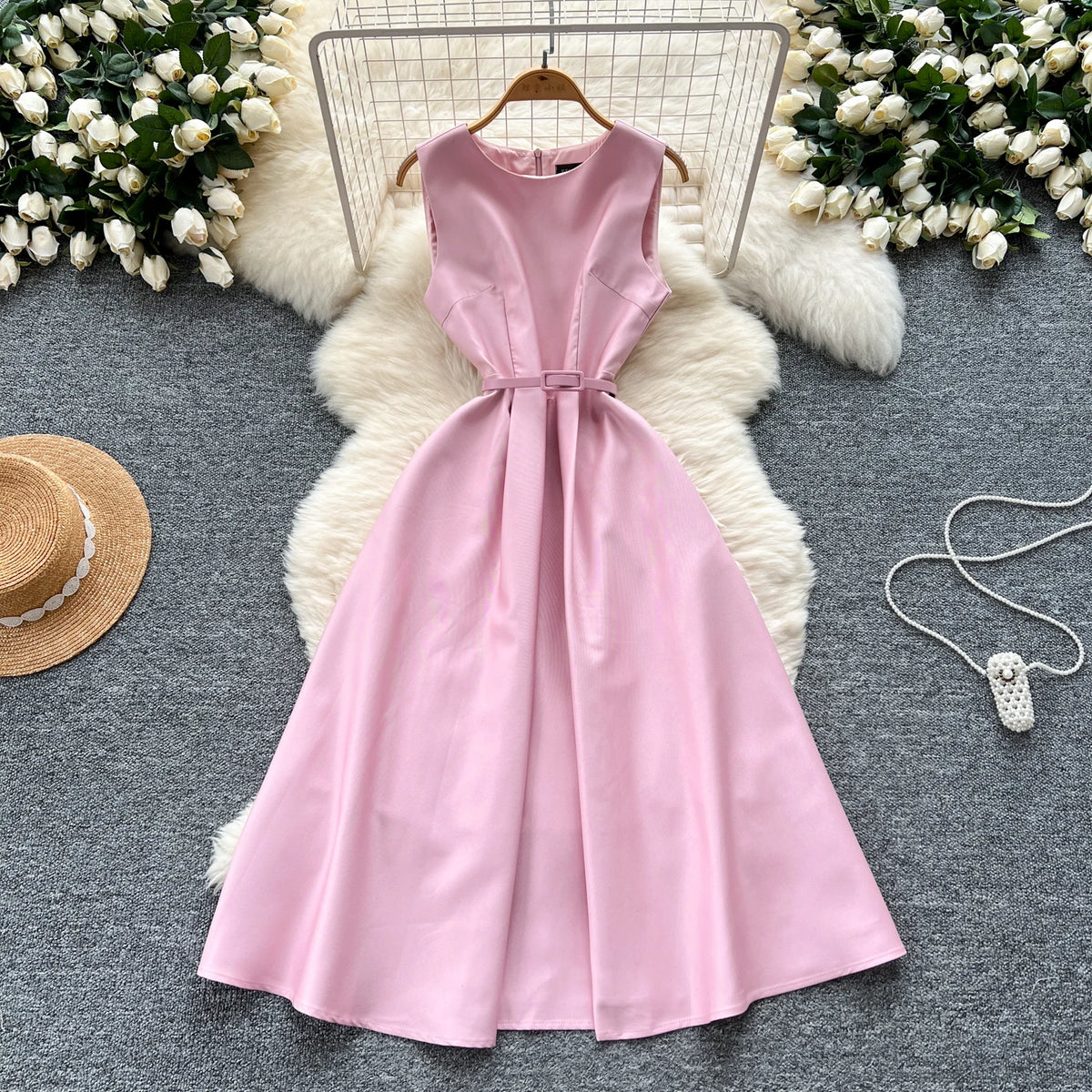 Sleeveless Crew Neck Evening Dress