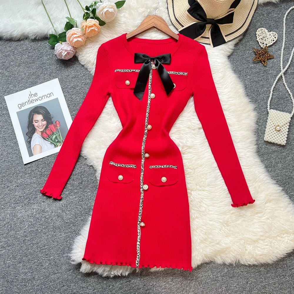 Bow Knit Bodycon Mini Dress