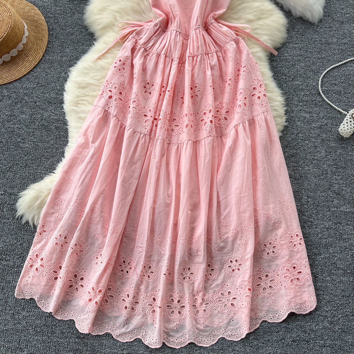 Embroidered Cutout Backless Slip Sundress