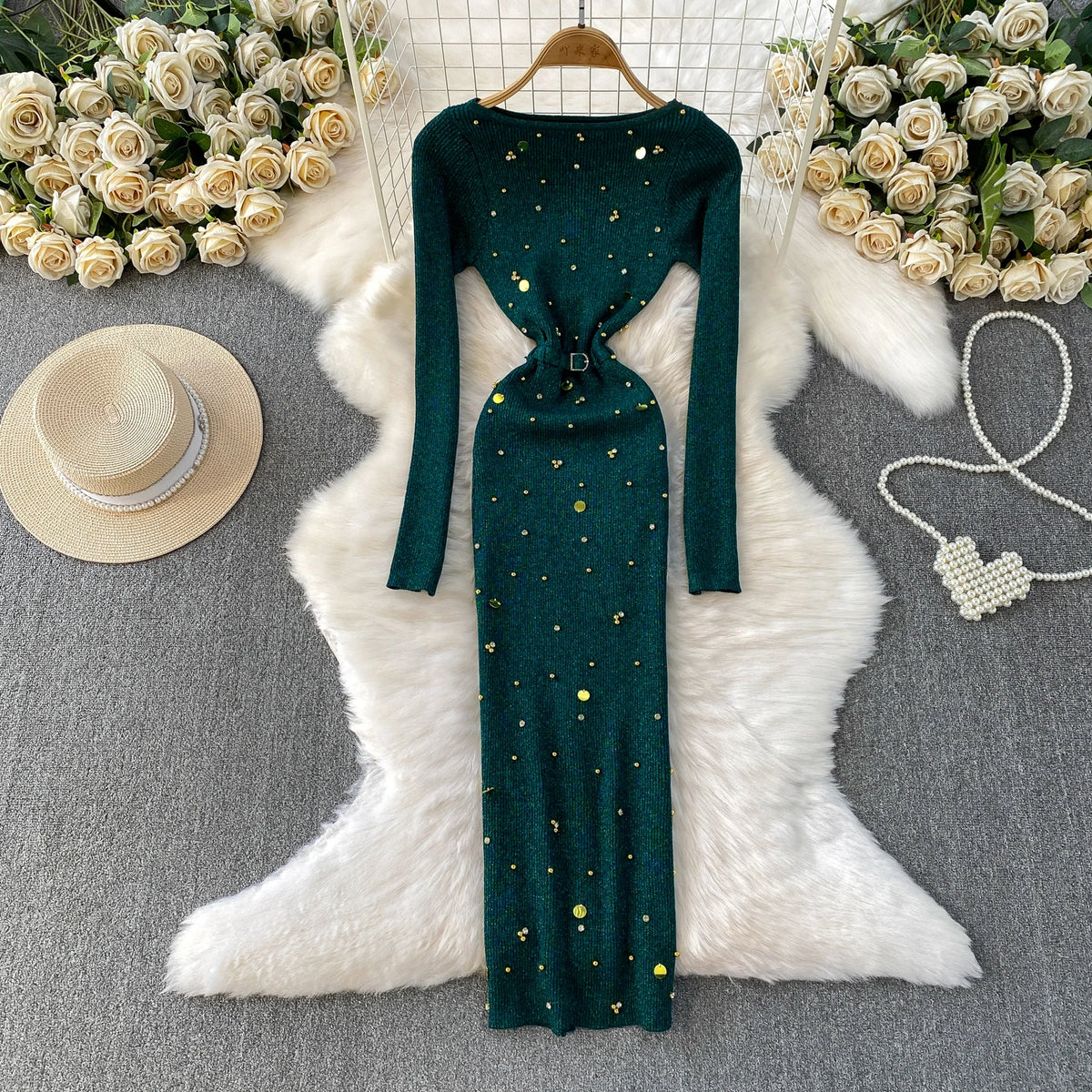 Crew Neck Long Sleeve Bodycon Dress