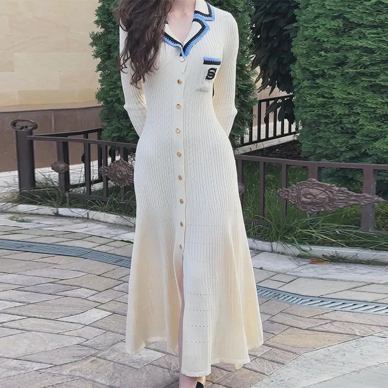 Embroidered Pocket Knit Shirt Dress