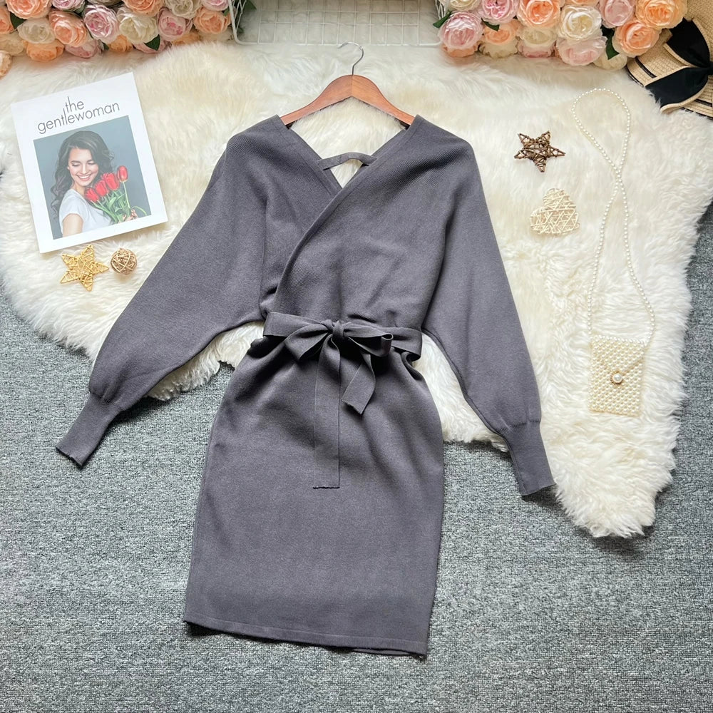 Batwing Sleeve Bandage Knit Mini Dress