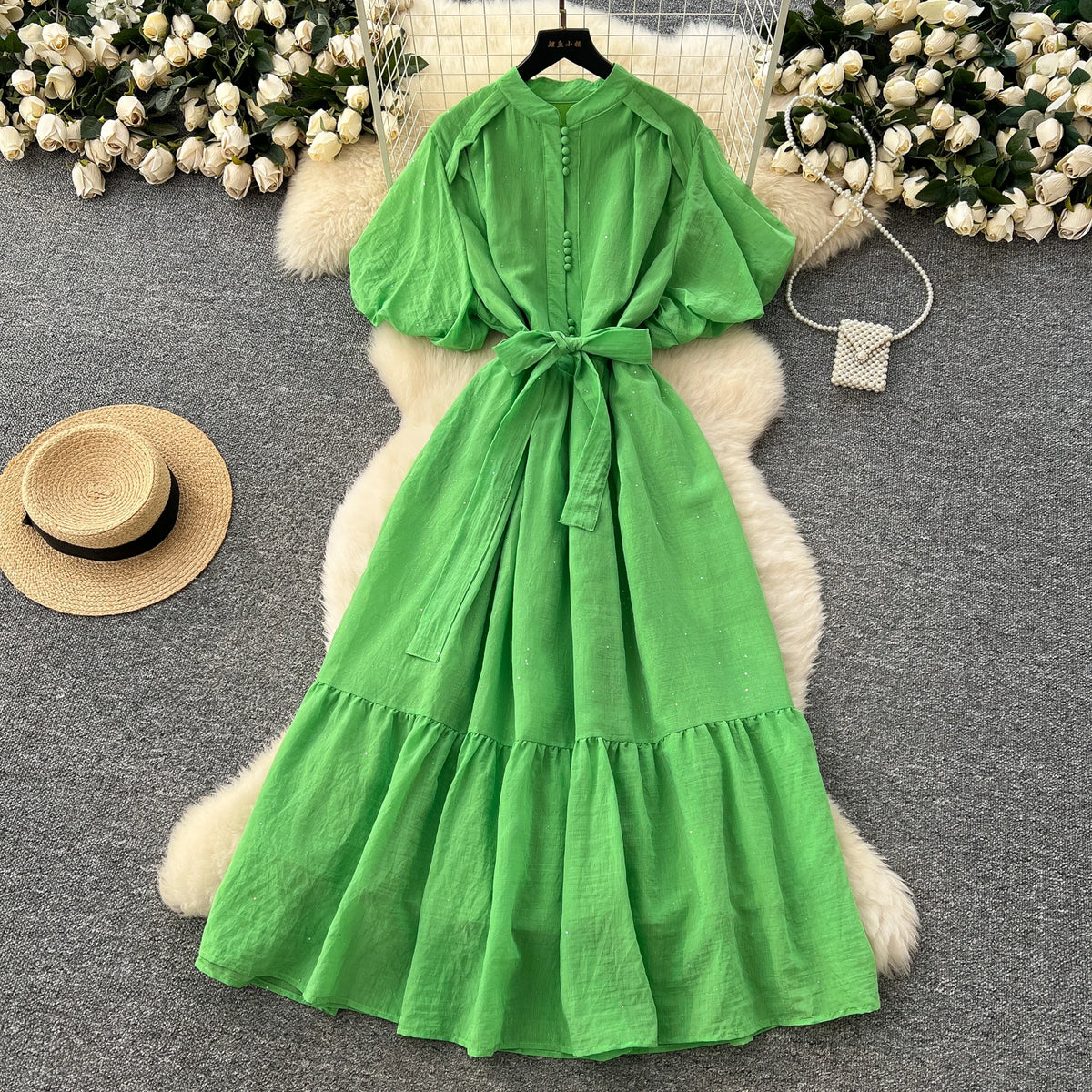 Glitter Ruffle Button Front Dress