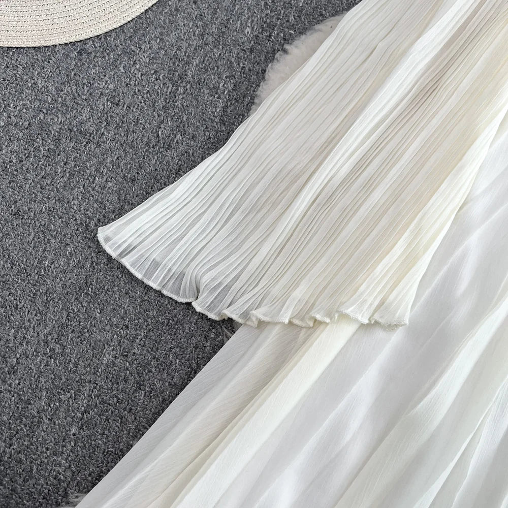 Halter V-Neck Flare Sleeve Midi Dress