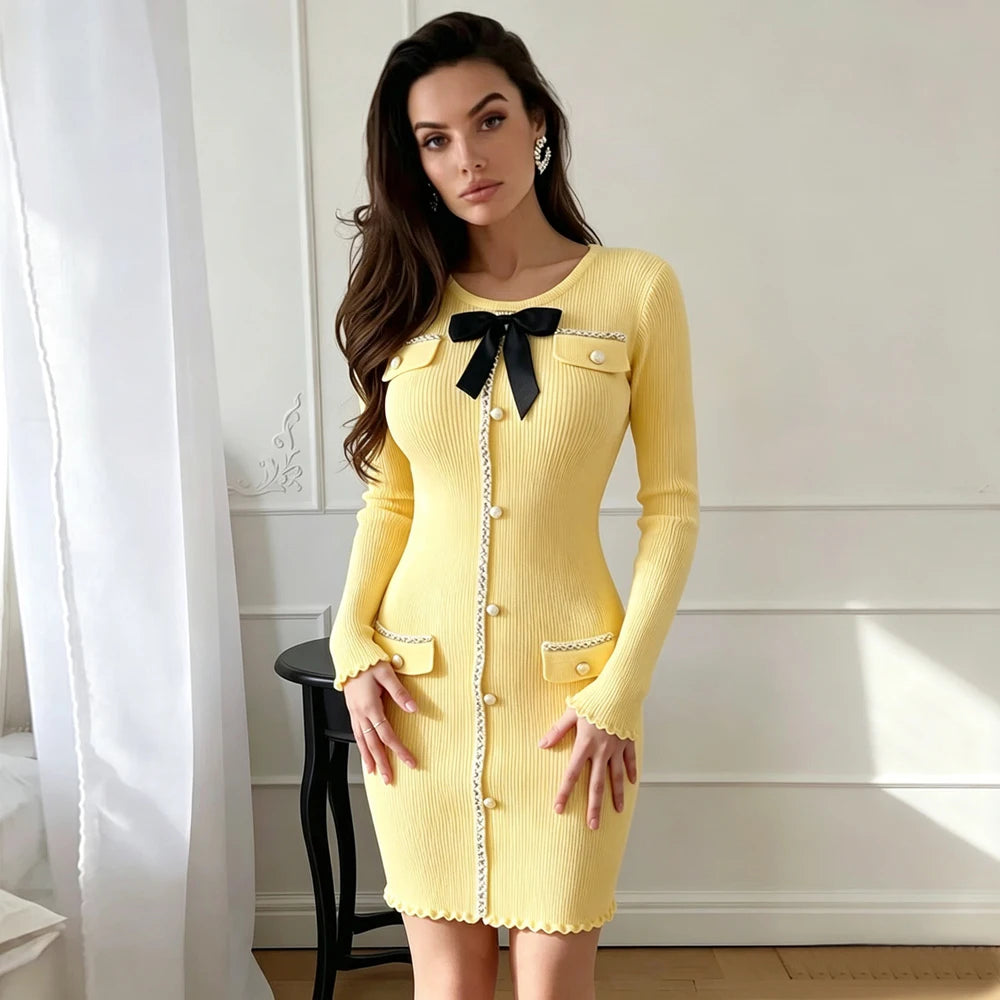 Bow Detail Knit Bodycon Mini Dress
