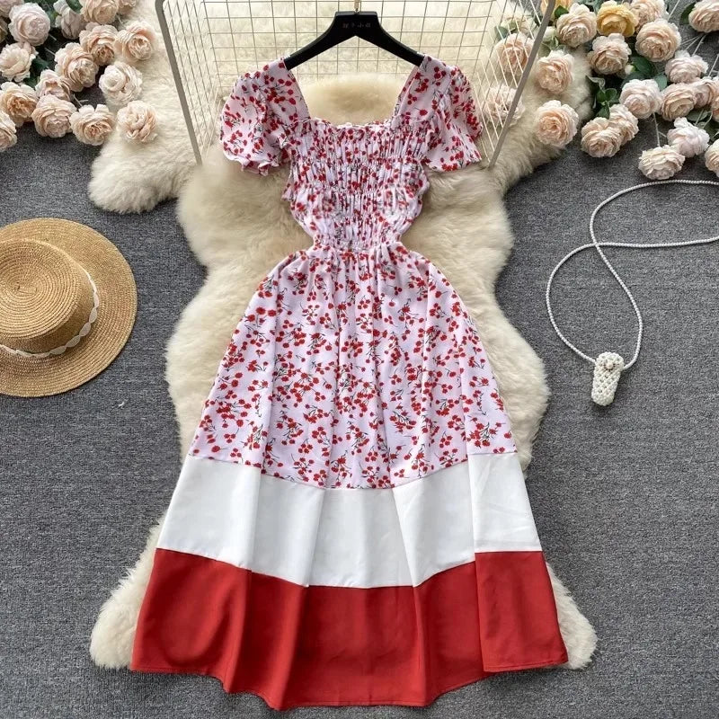 Vintage Floral Patchwork A-Line Maxi Dress