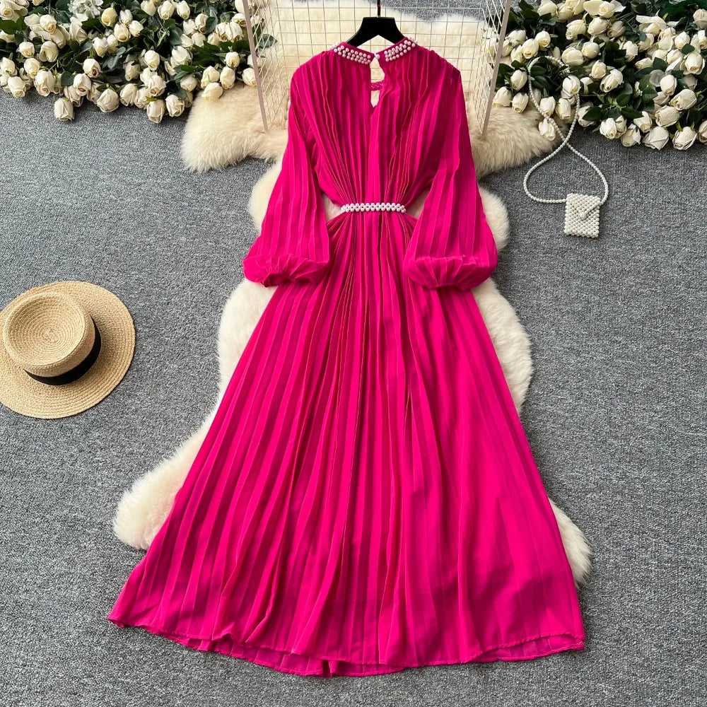 Beaded Cutout Chiffon A-Line Midi Dress