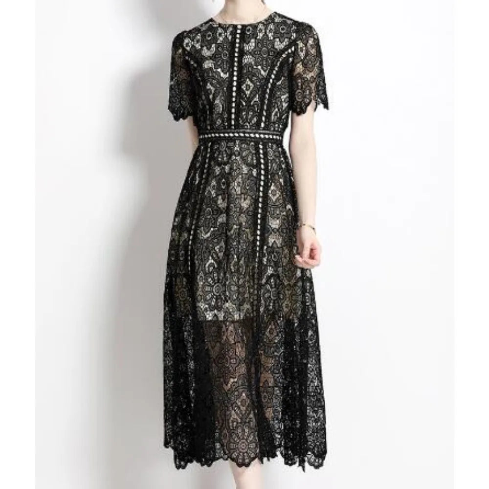 Vintage Lace Patchwork Short Sleeve Sundress