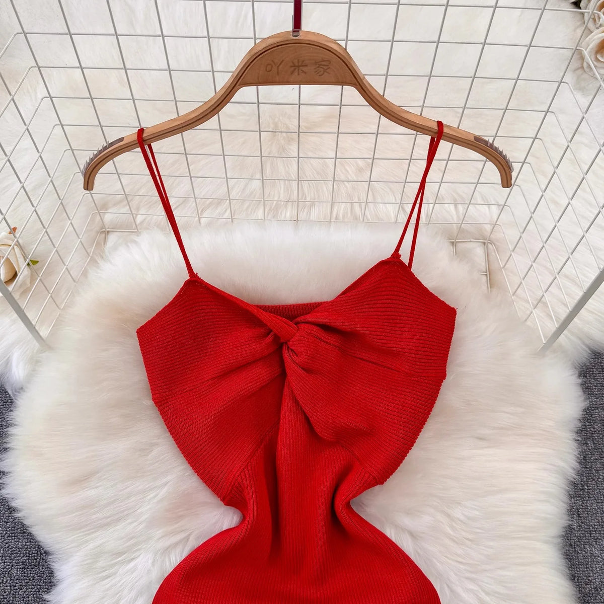 Knot Front Knit Bodycon Cami Dress