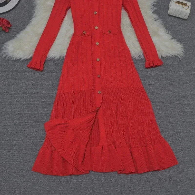 Ruffle V-Neck Button Front Dress