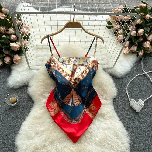 Lace-Up Backless Print Corset Crop Top