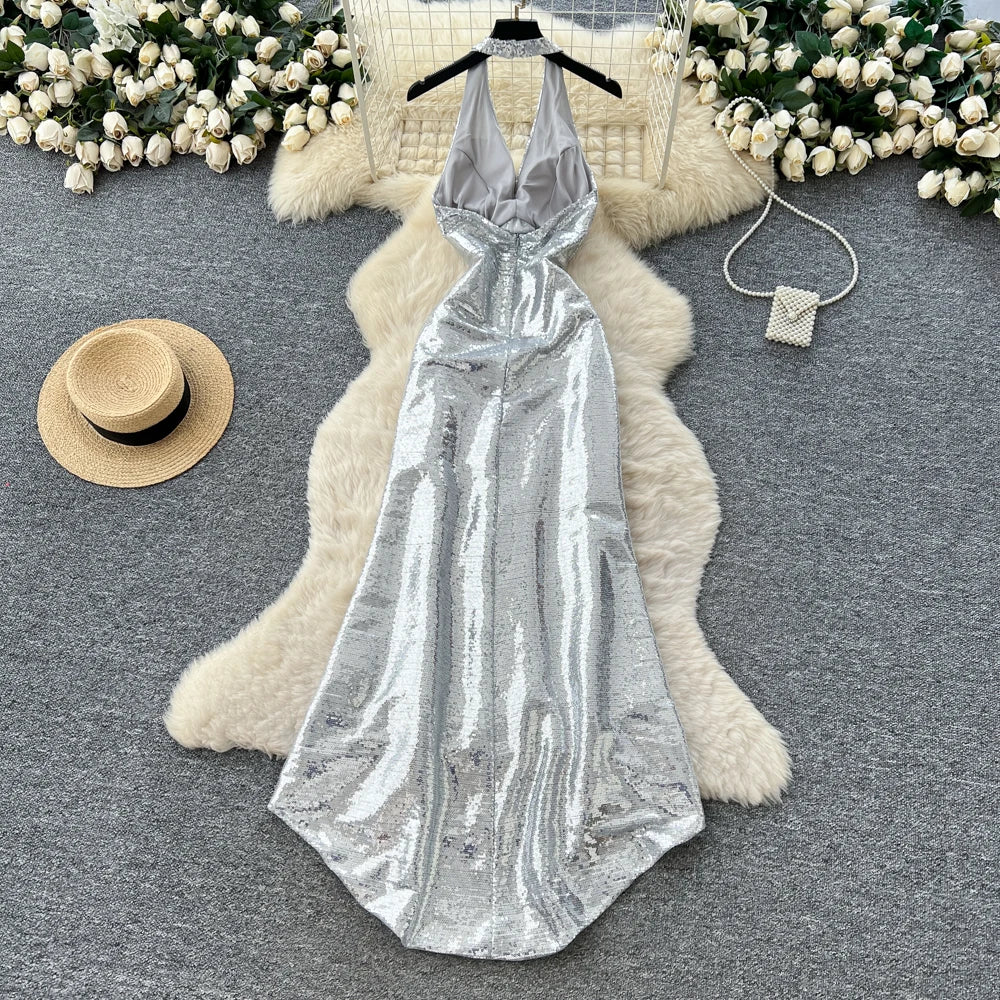 Off-Shoulder Sequin Slim Evening Dress