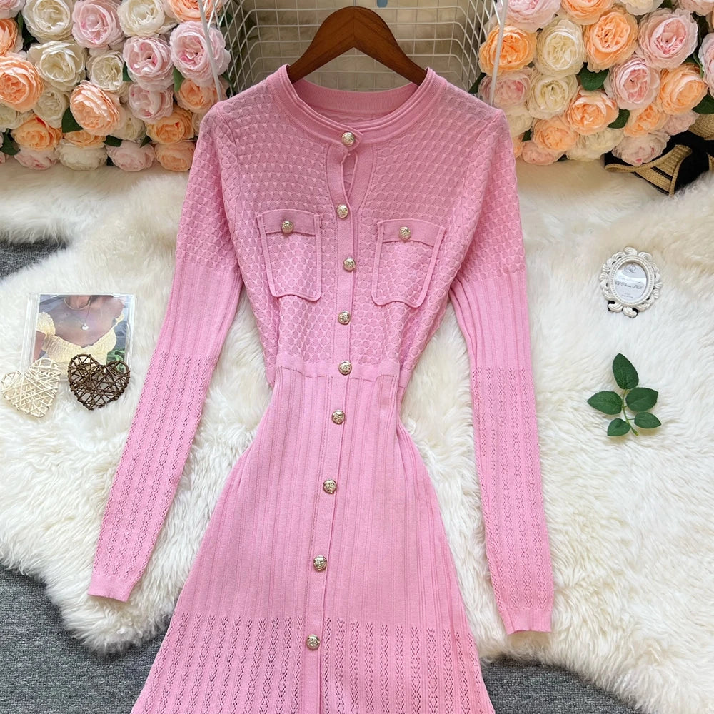 Long Sleeve Button Front A-Line Maxi Dress