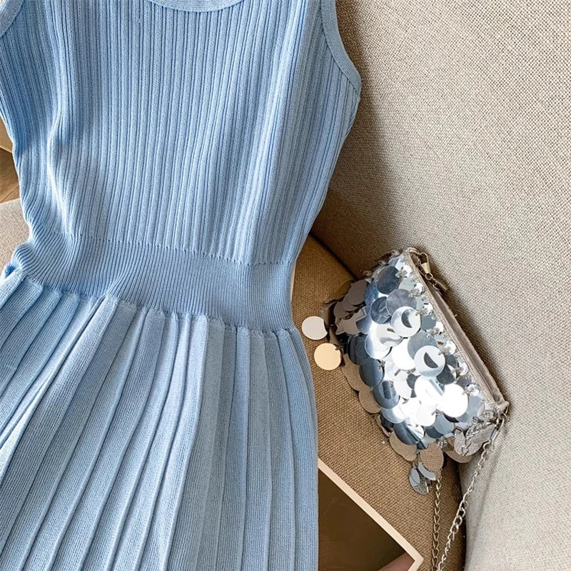 Pleated Spaghetti Strap Knit Dress