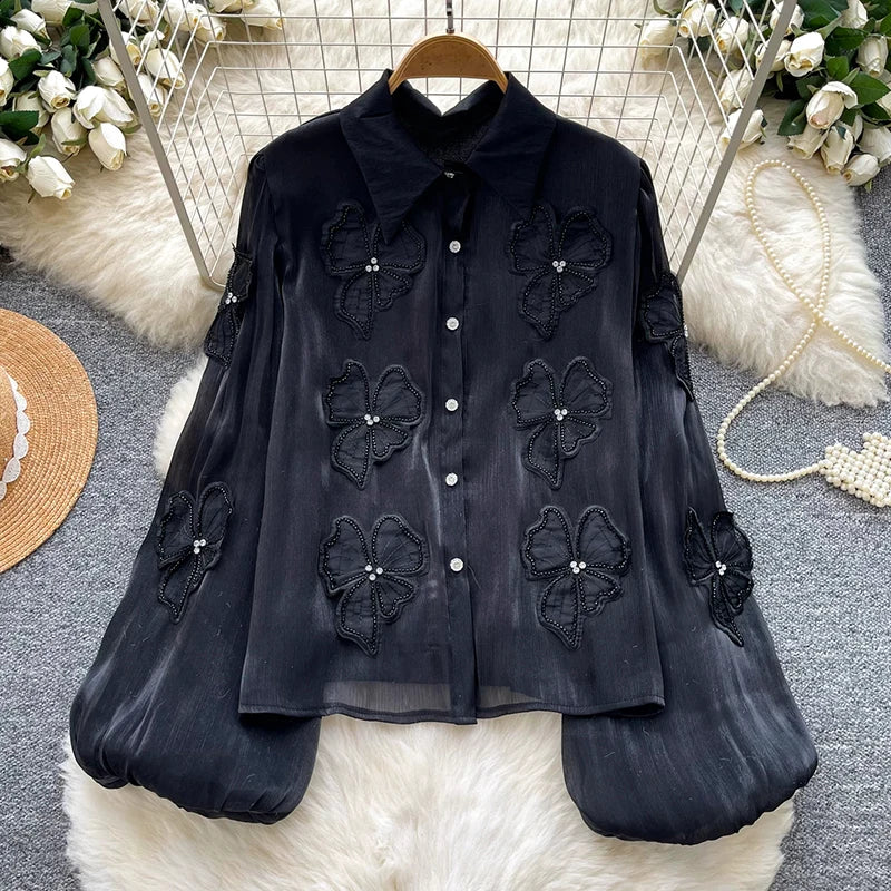 3D Floral Long Sleeve Blouse