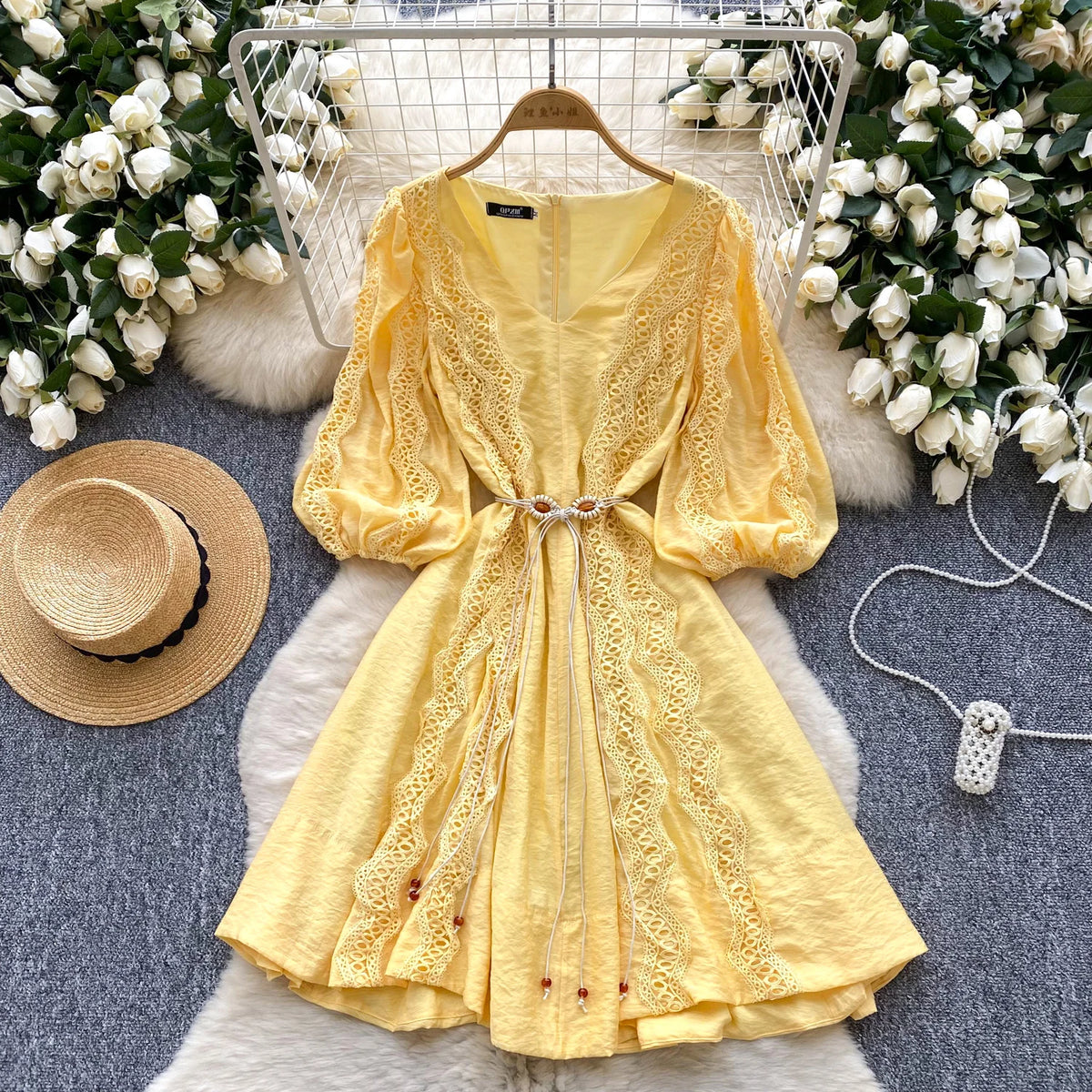 Crochet V-Neck Slim Dress