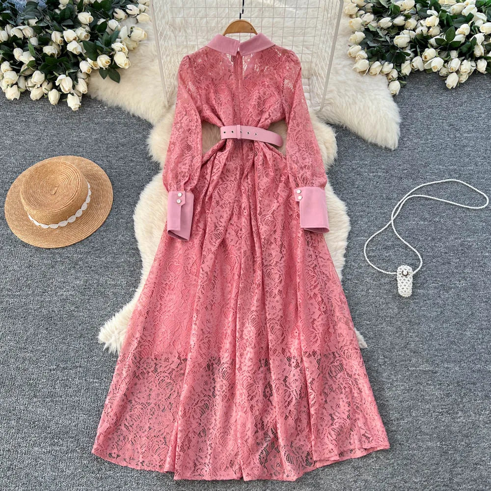 Sequin Lace Slim A-Line Dress