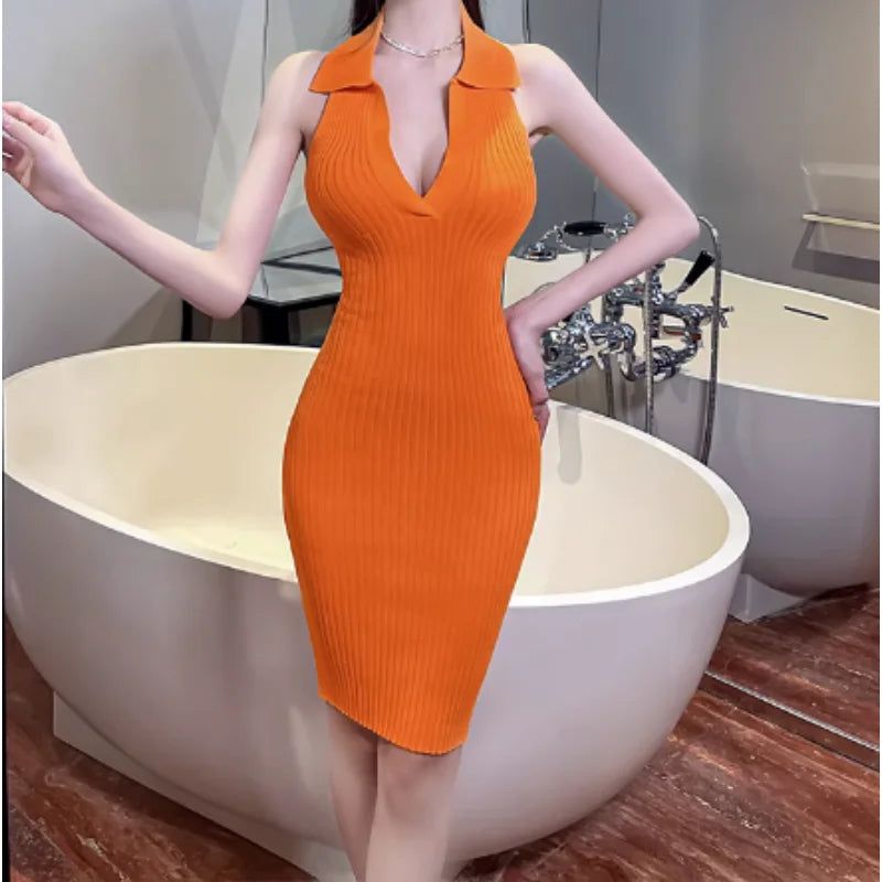 Halter Backless Knit Bodycon Dress