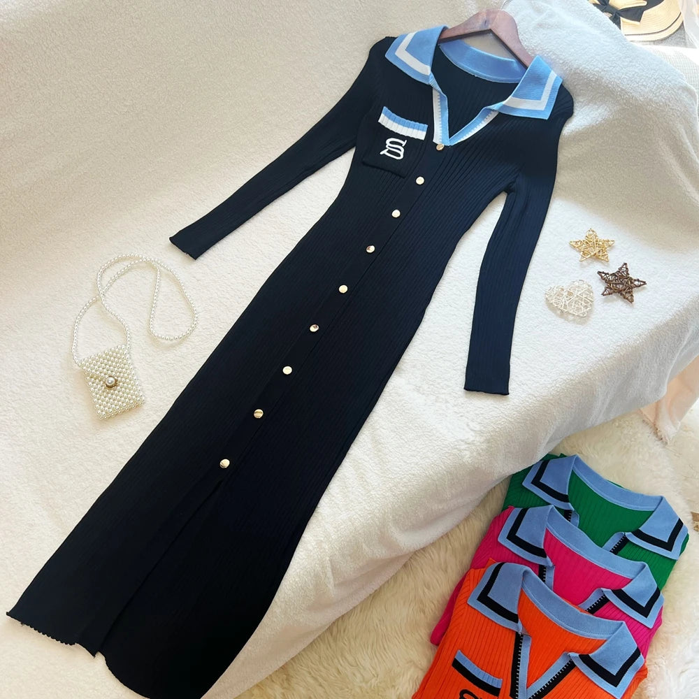 Embroidered Knit Maxi Sweater Dress