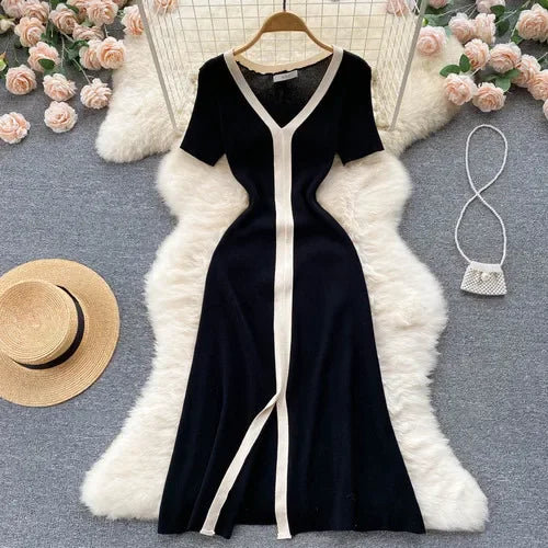 Short Sleeve Knit A-Line Sweater Dress
