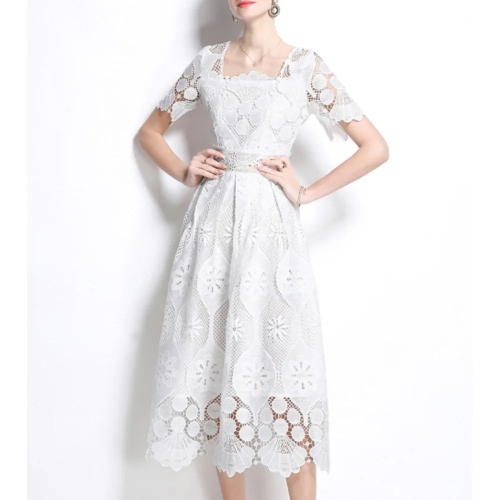 Crochet Lace Slash Neck Boho Sundress
