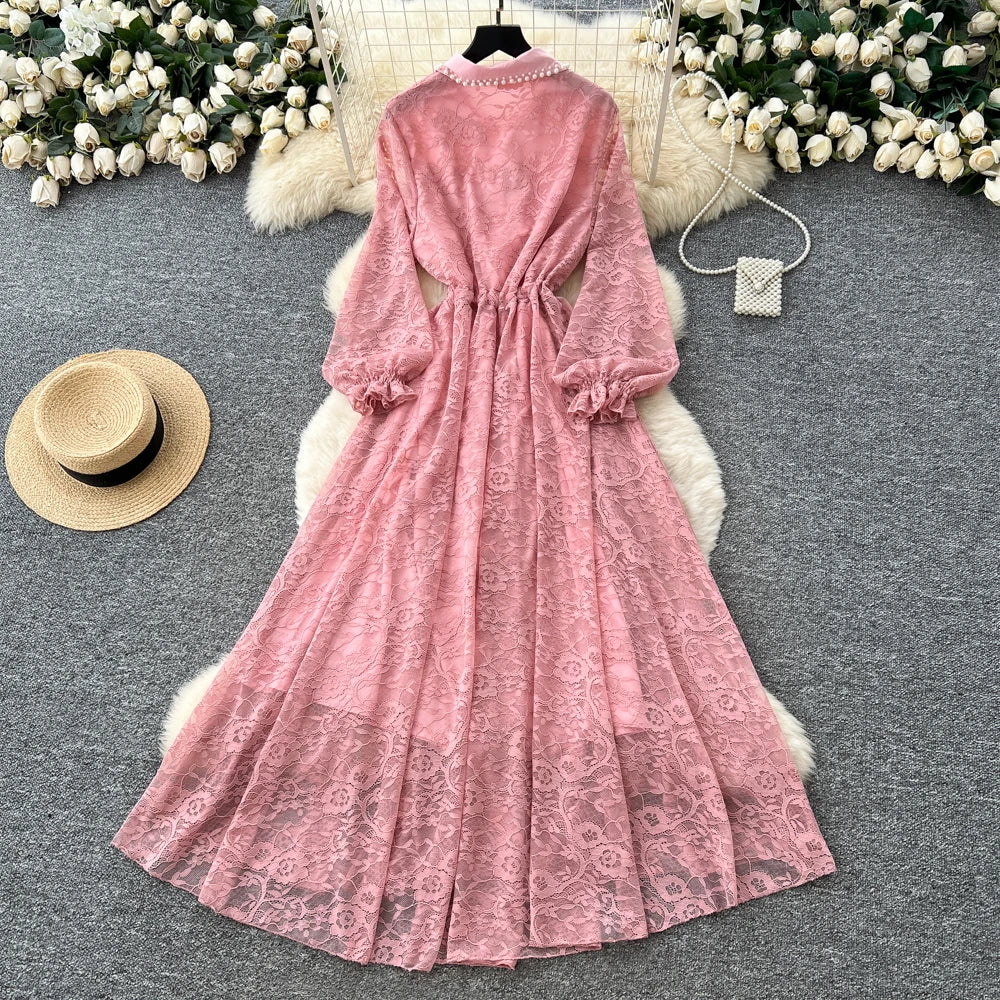 Beaded Collared Long Sleeve Dress