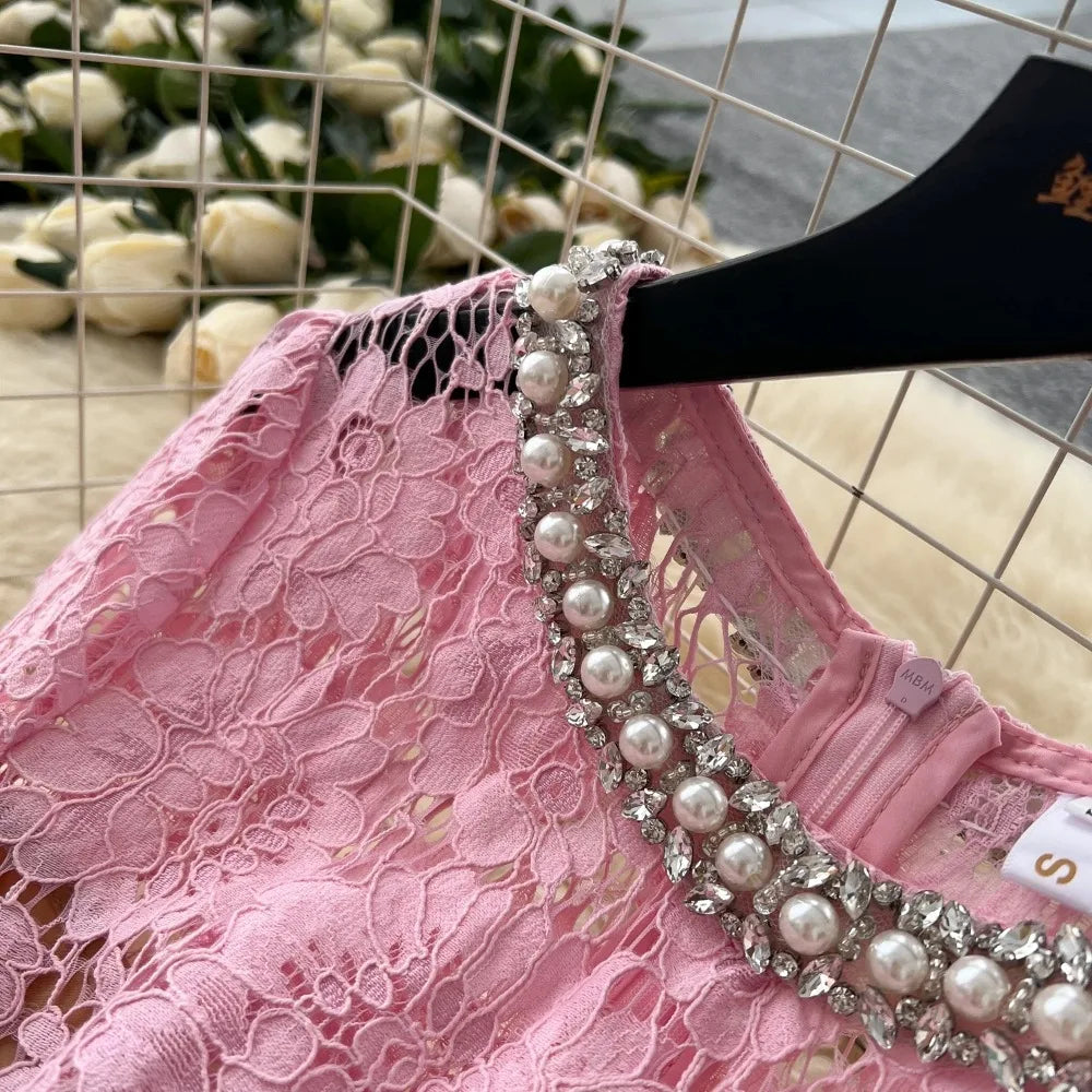 Rhinestone Crew Neck A-Line Party Dress