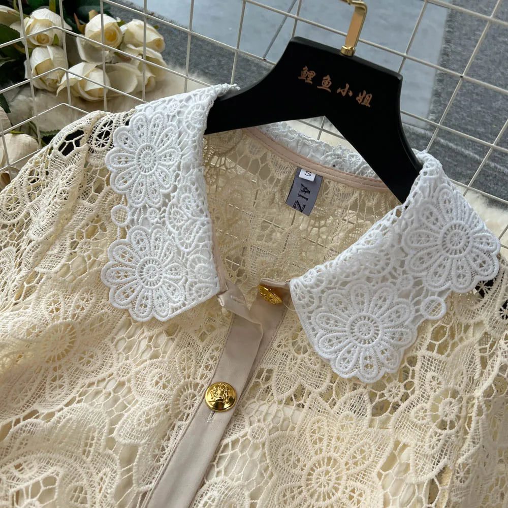 Embroidered Lace Collared Dress