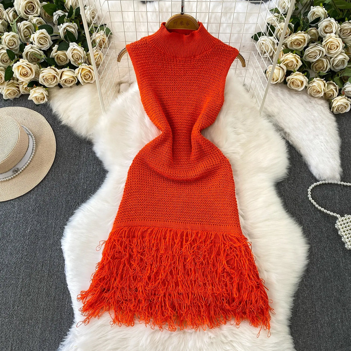 Turtleneck Tassel Bodycon Mini Dress