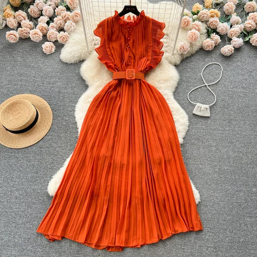 Belted Ruffle Sleeveless A-Line Dress