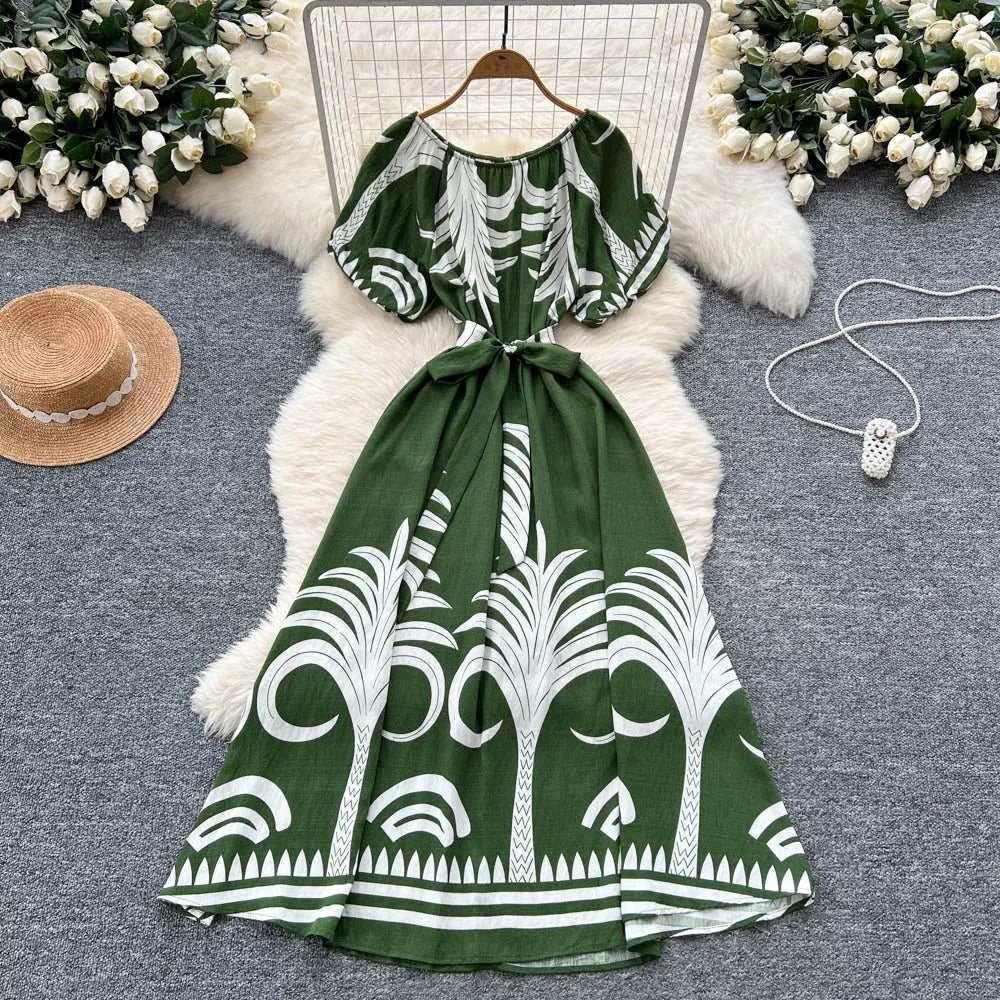 Puff Sleeve High Waist Boho Sundress
