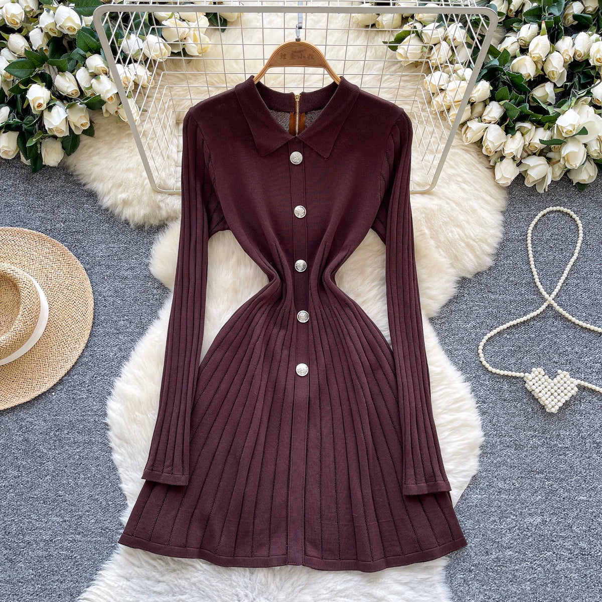Collared Button Front Knit Dress