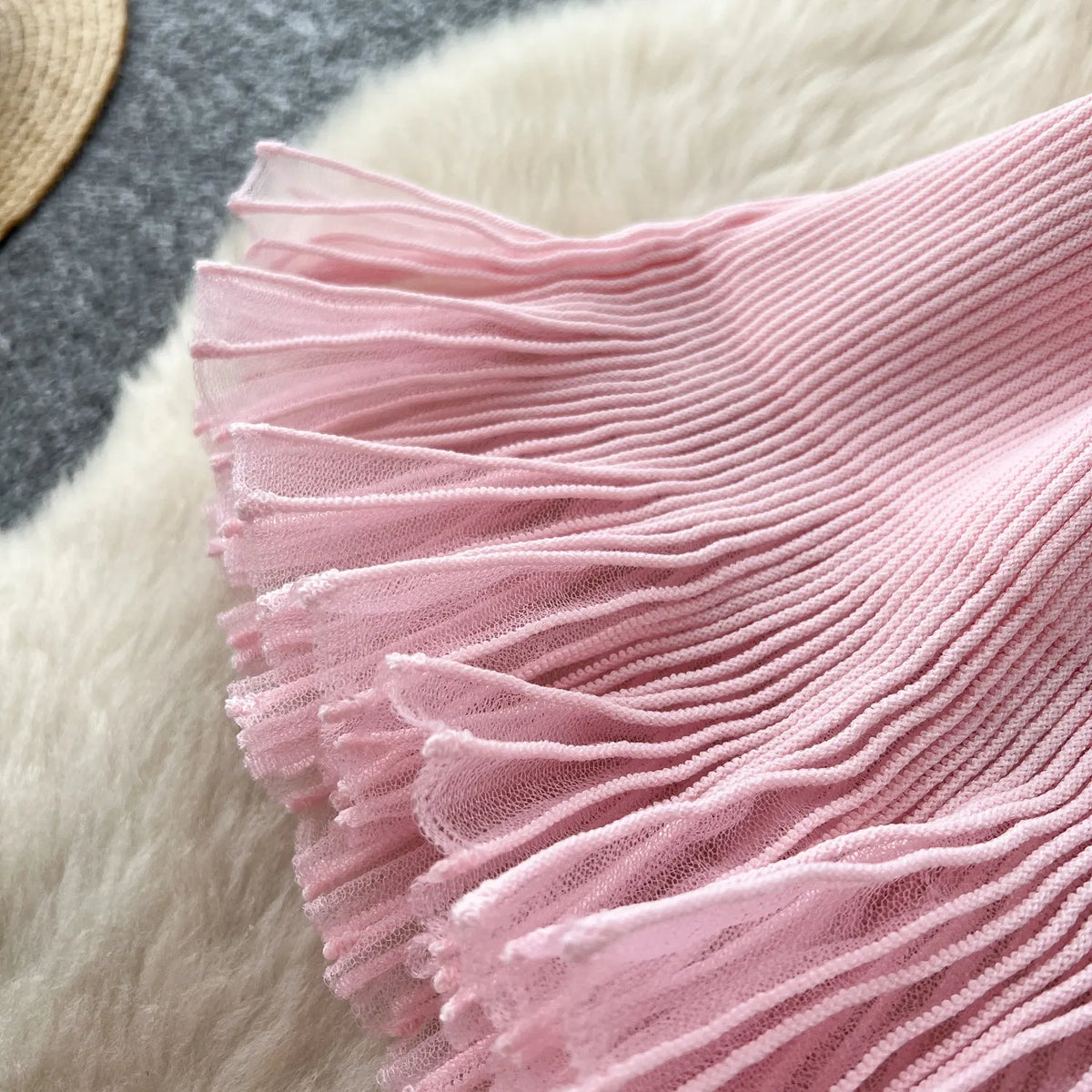 Ruffled Knit Pullover and Trumpet Skirt Set
