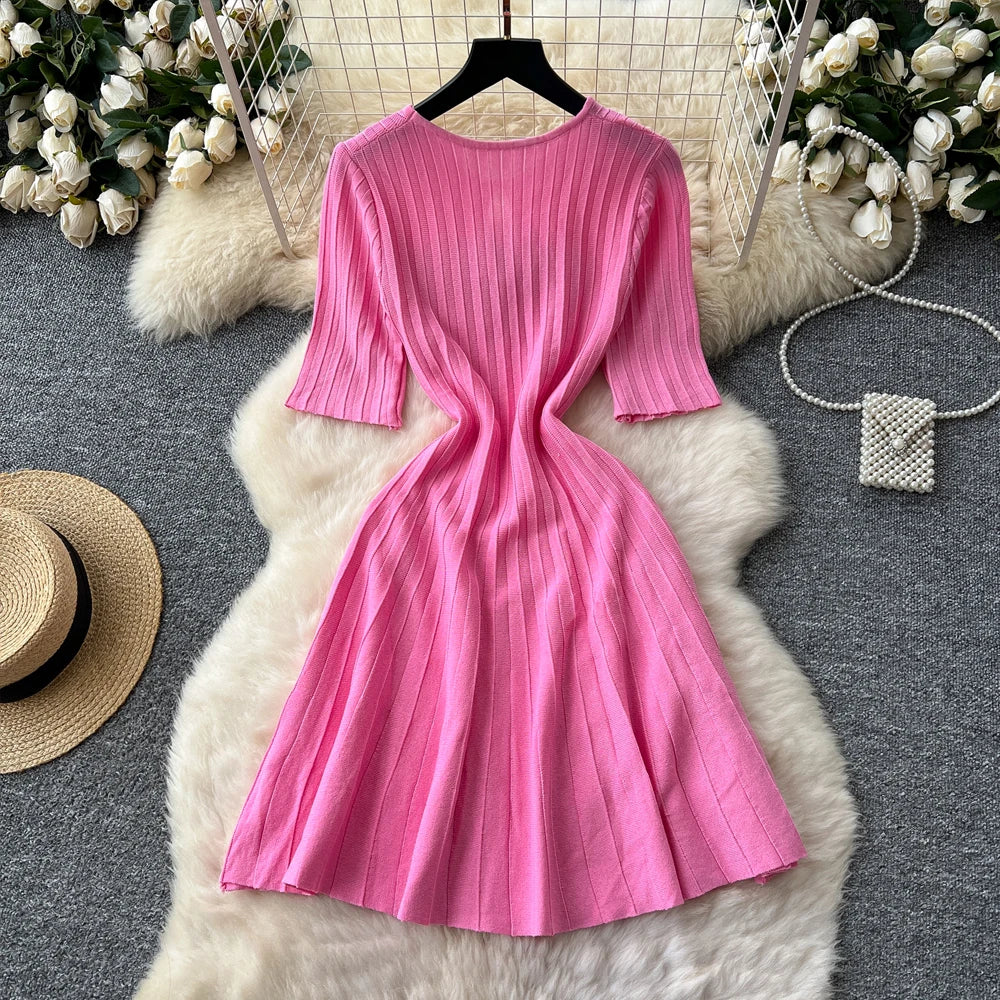 Slim Waist Knit A-Line Mini Dress