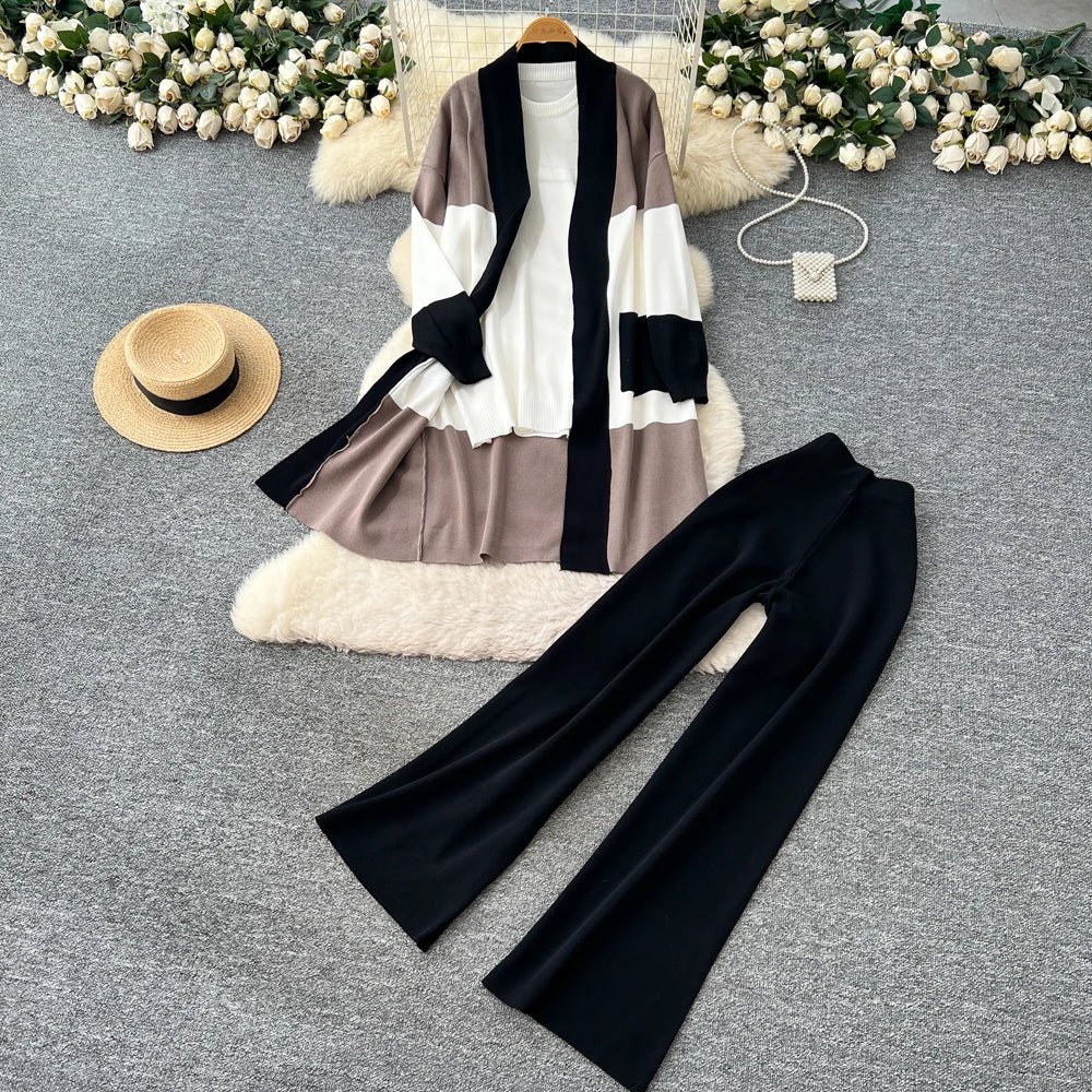 Knit Patchwork Top and Wide Leg Pants Set