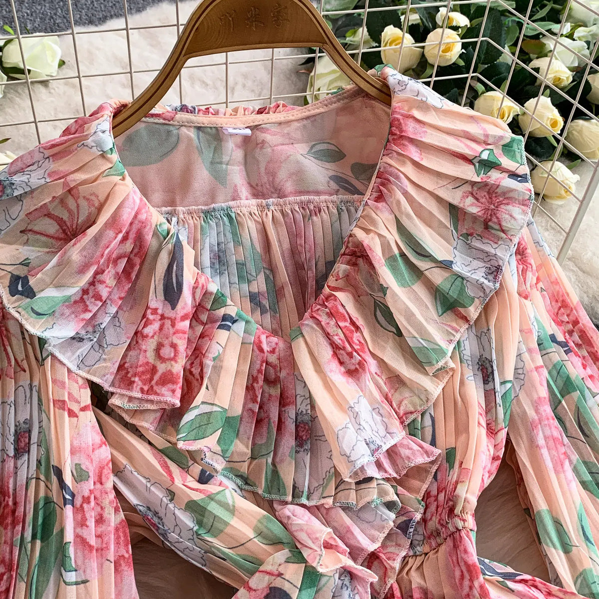 Ruched Print Long Sleeve Two-Piece Set