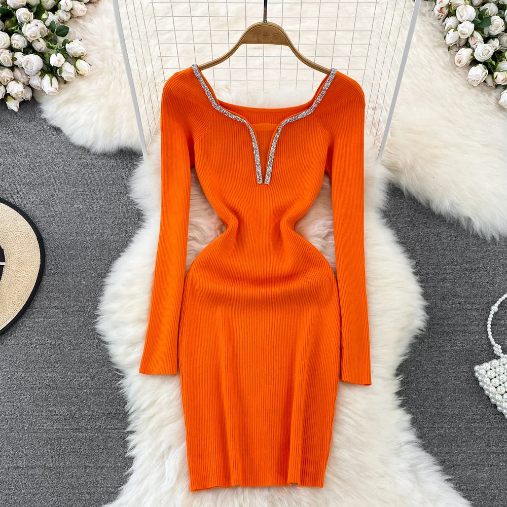 Glitter Knit V-Neck Bodycon Dress