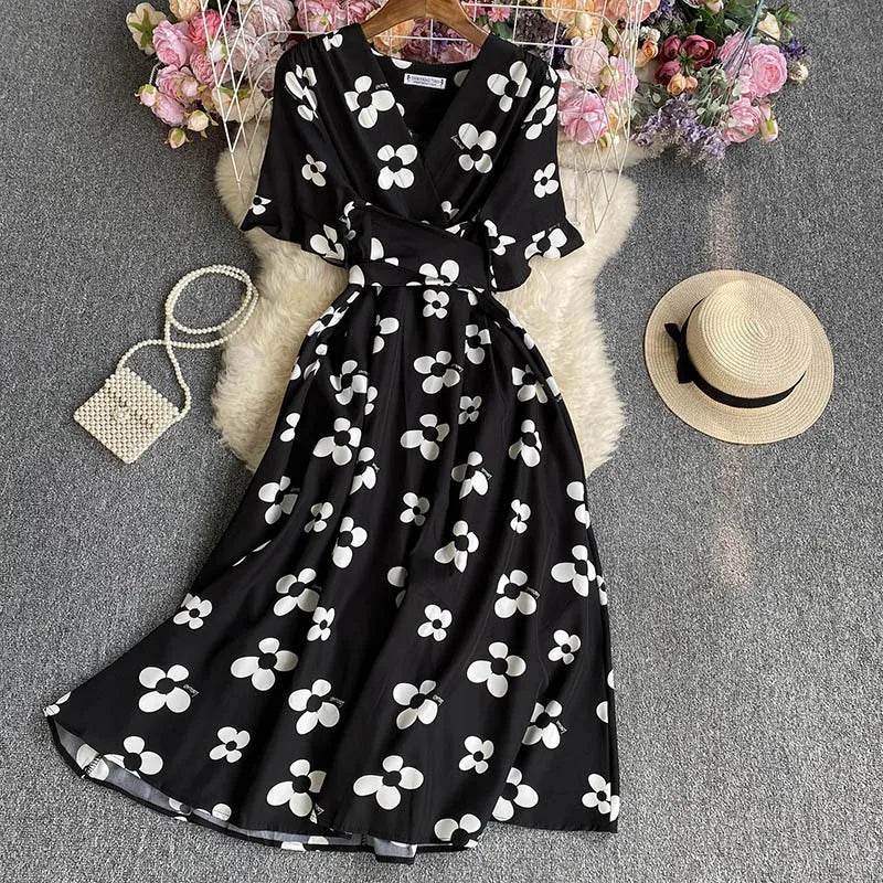 Floral Tie-Waist A-Line Boho Maxi Dress