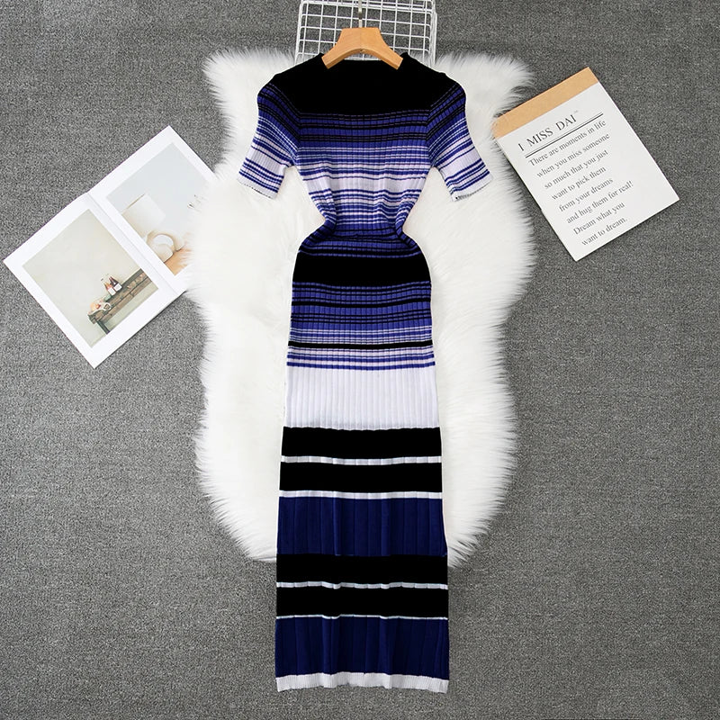 Striped Knit Bodycon Maxi Dress